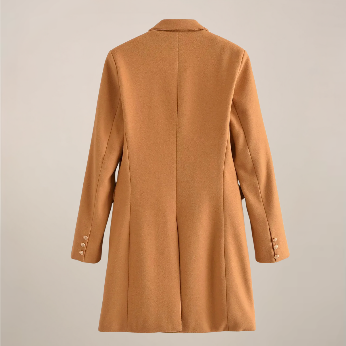 Stylish Camel Peacoat with Gold Button Accents for Chic Outings