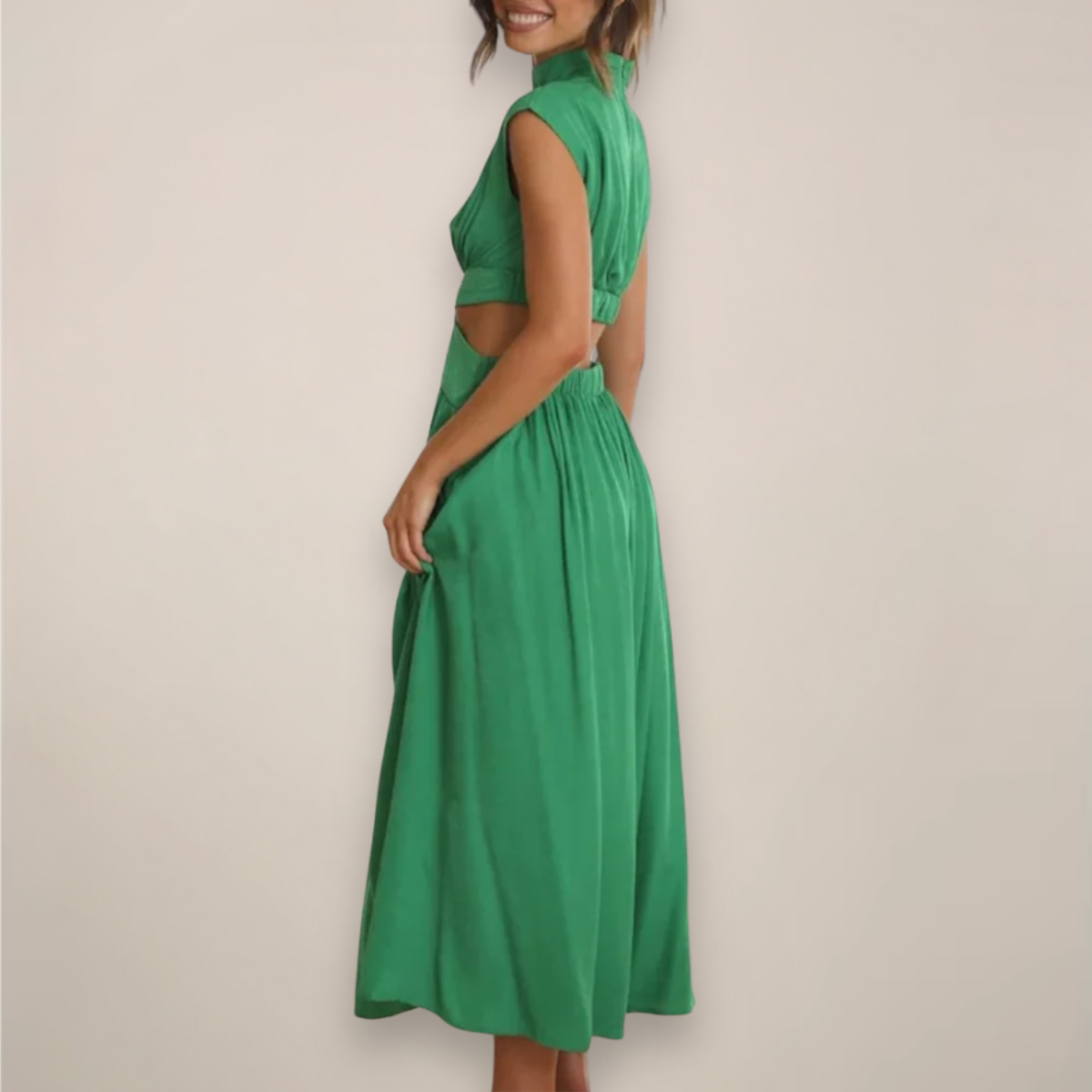 Chic Cap Sleeve Maxi Dress with Cut-Out Waist