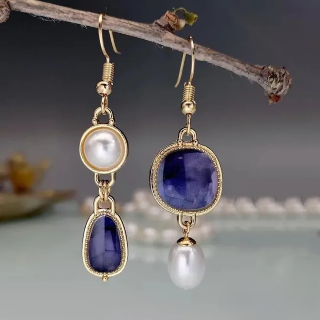 Timeless Blue Gemstone and Pearl Earrings