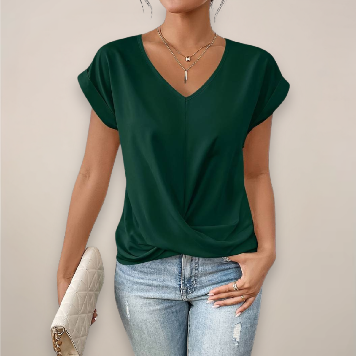 Chic Women's V-Neck Twist Front Top for Spring & Summer
