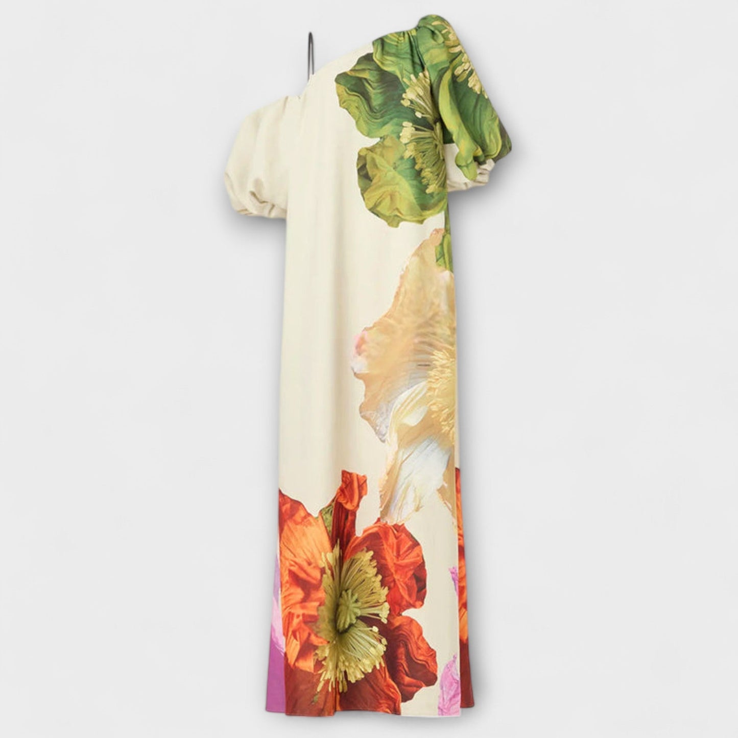 Floral Maxi Dress with Asymmetrical Neckline for Special Occasions