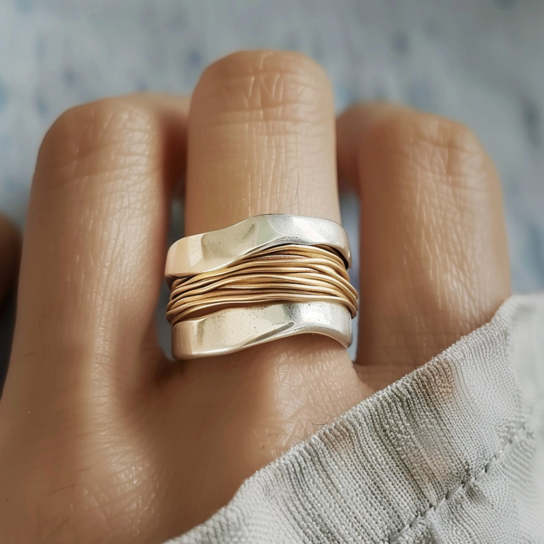 Silver Ring with Golden Strands