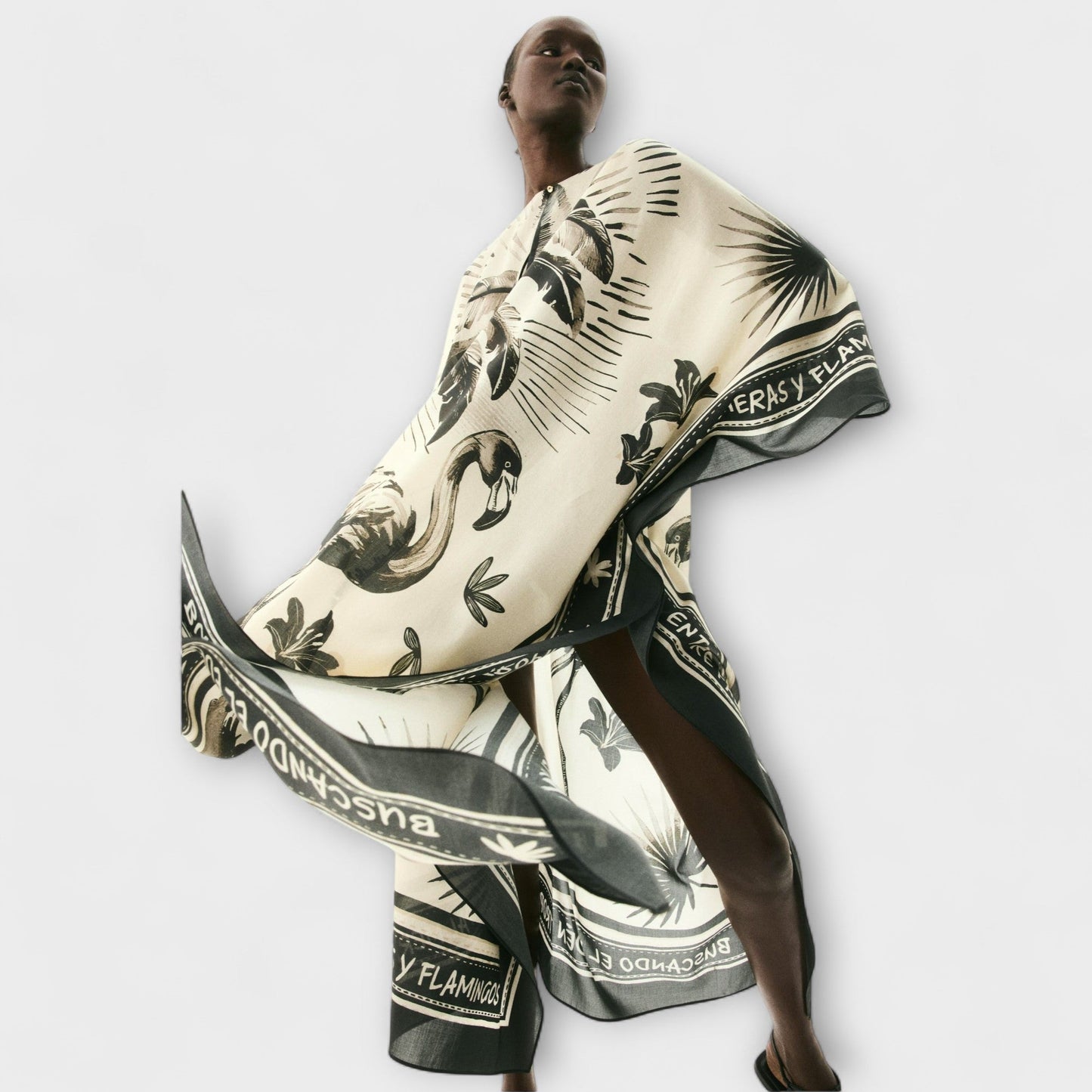 Melissa - Vibrant Flamingo Print Maxi Kaftan Dress for Beachwear