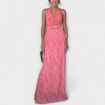 Seraphina - Elegant Halter Neck Pleated Maxi Dress for Events