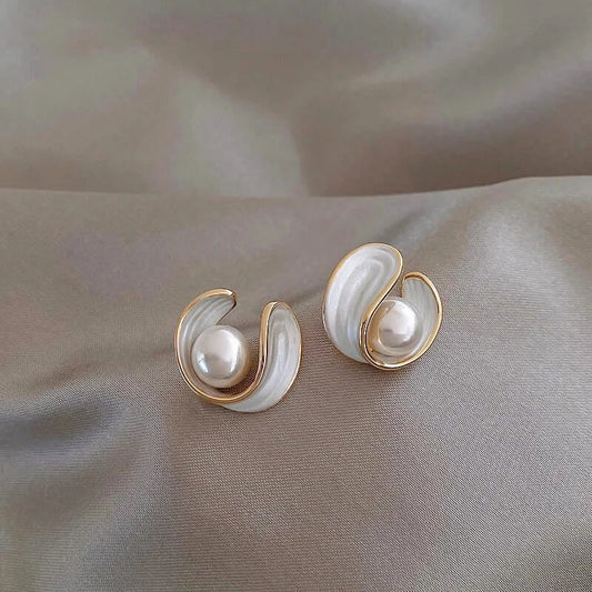 Elegant Gold Earrings Adorned with Opulent White Opals and Pearls