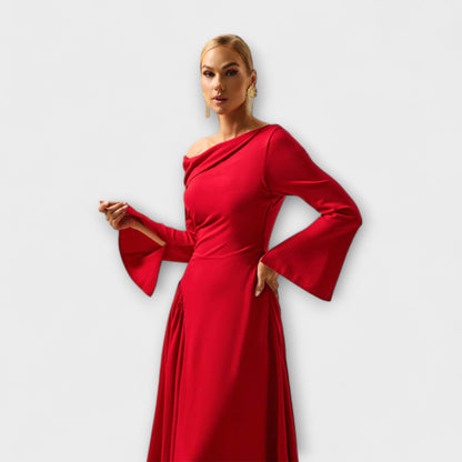 Chic Off-Shoulder Midi Dress with Balloon Sleeves for Any Occasion