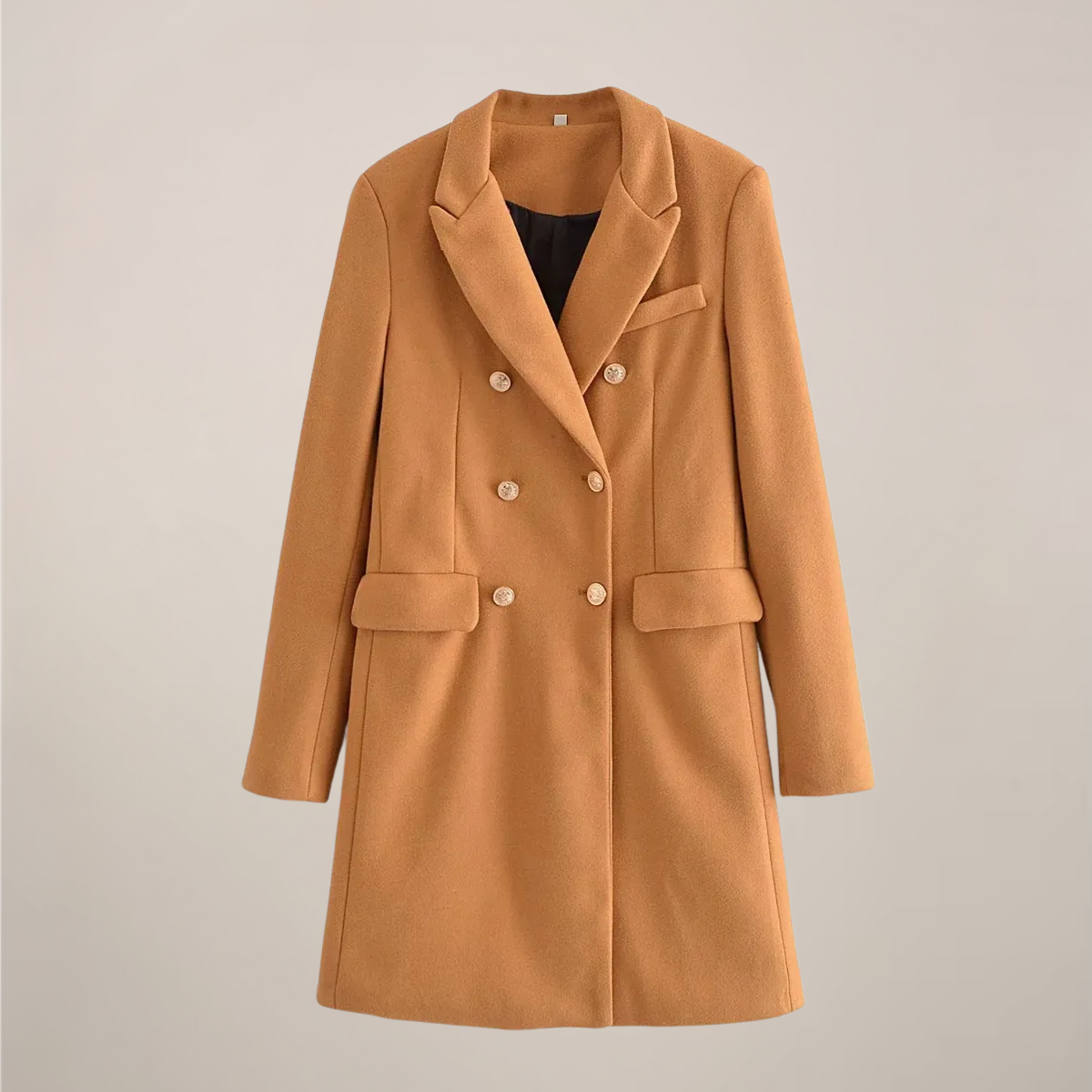 Stylish Camel Peacoat with Gold Button Accents for Chic Outings
