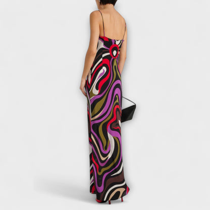 Marble Print Maxi Dress for Stylish Events