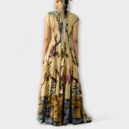 Amanda - Pleated Print Maxi Dress for Events
