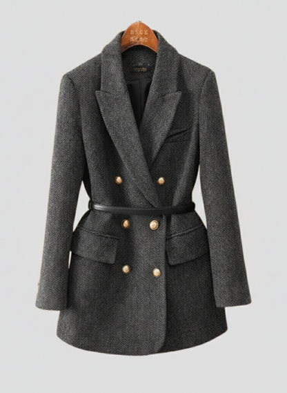 Chic Women’s Tweed Blazer Coat with Belted Design