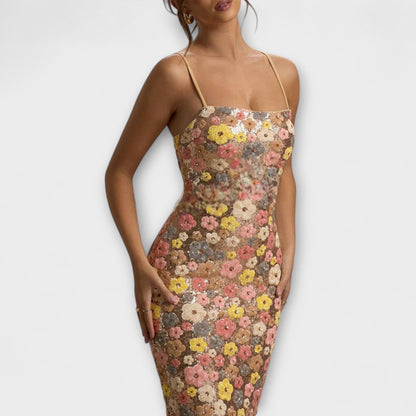 Oakley 80s Style Floral Sequin Maxi Dress for Special Occasions