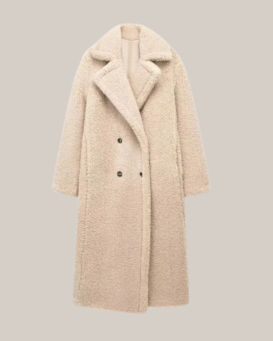 Women's Long Teddy Coat - Cozy Winter Outerwear with Chic Lapel Collar