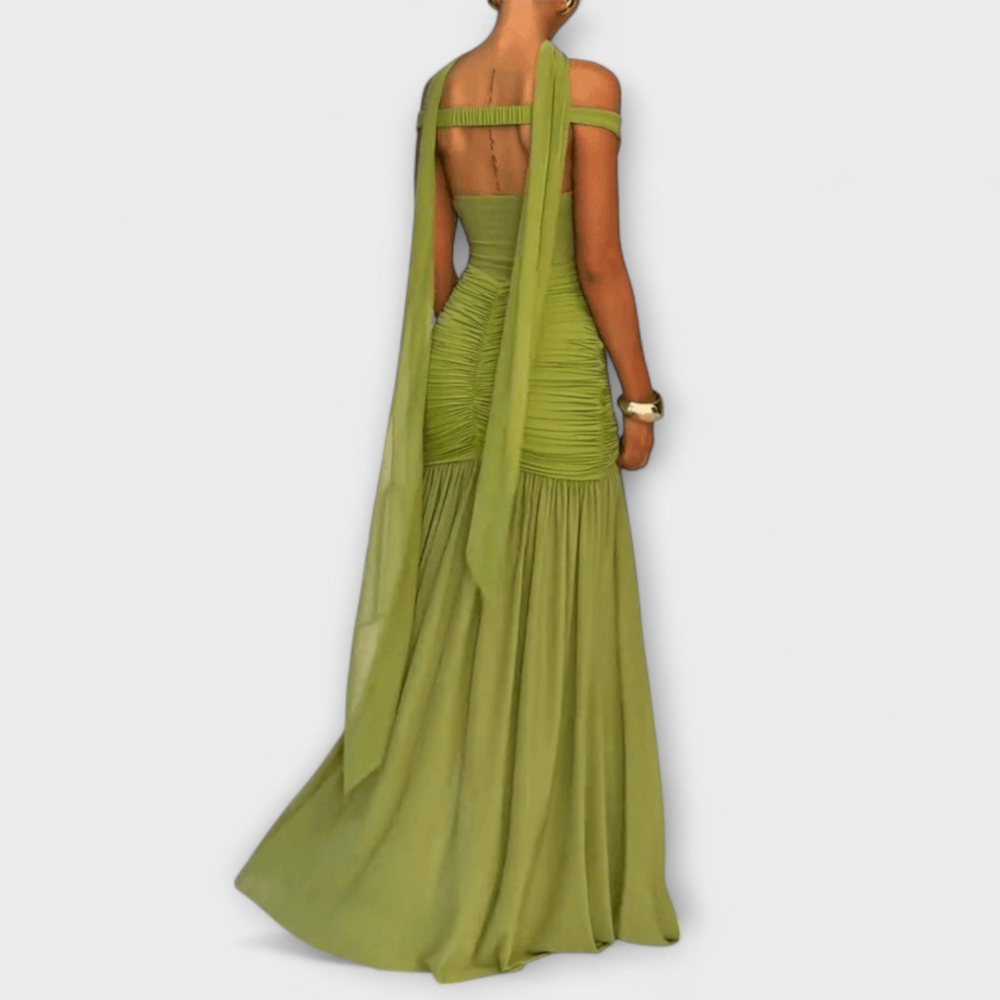 Nicole - Olive Green V-Neck Maxi Dress for Events