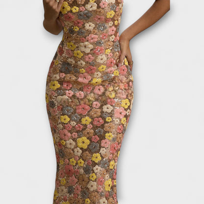 Oakley 80s Style Floral Sequin Maxi Dress for Special Occasions