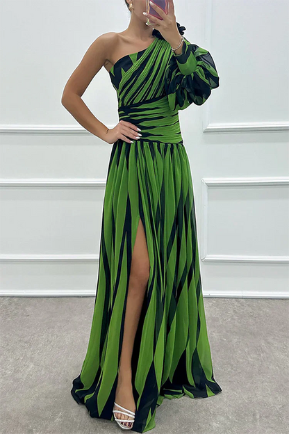 Wedding Guest Dress - Striped One Shoulder Maxi
