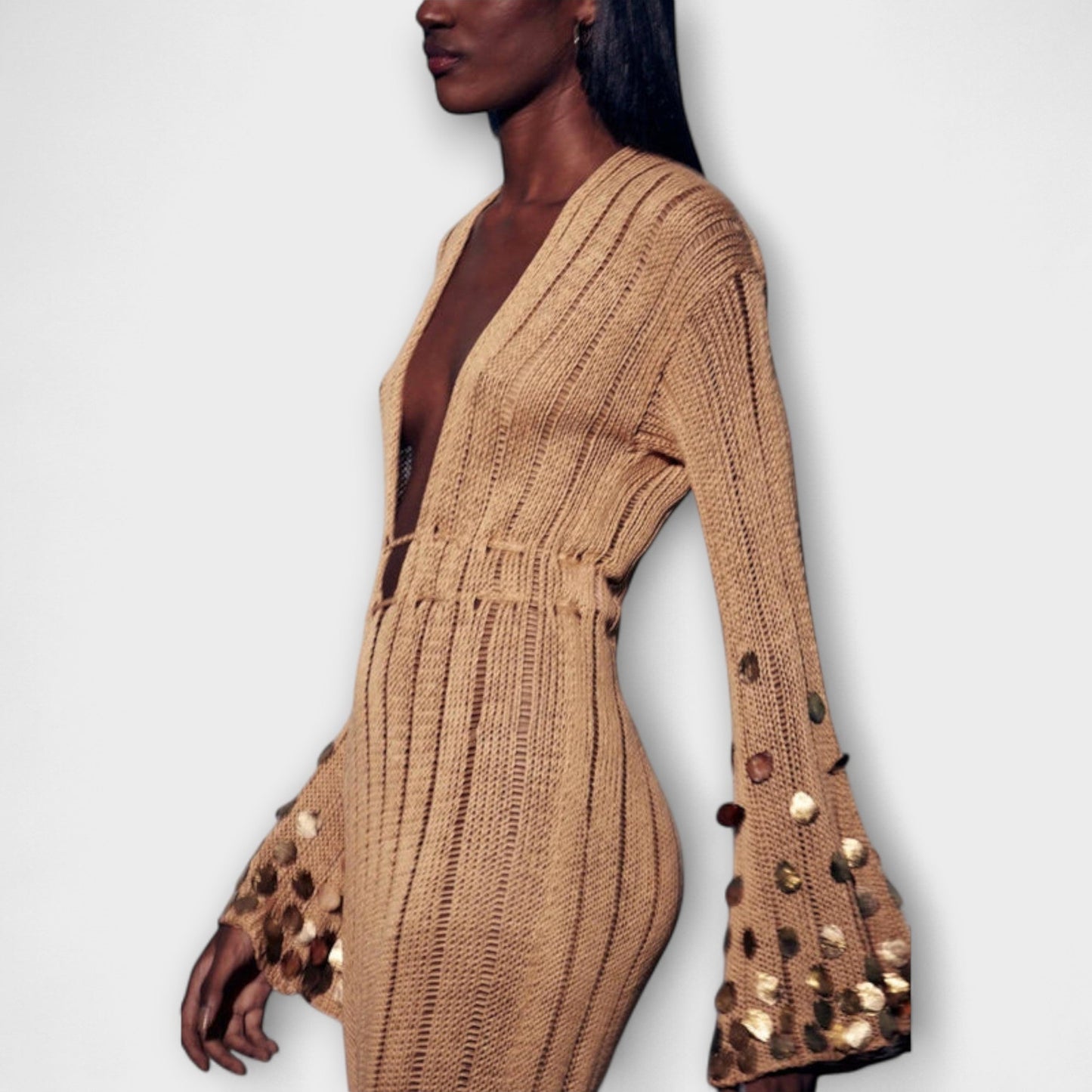 Kathleen Gold Knit Maxi Dress for Chic Events