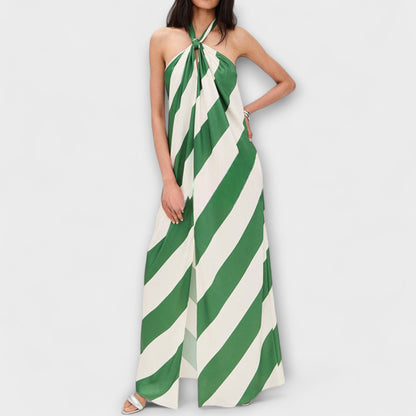 Chic Striped Halter Backless Maxi Dress for Events