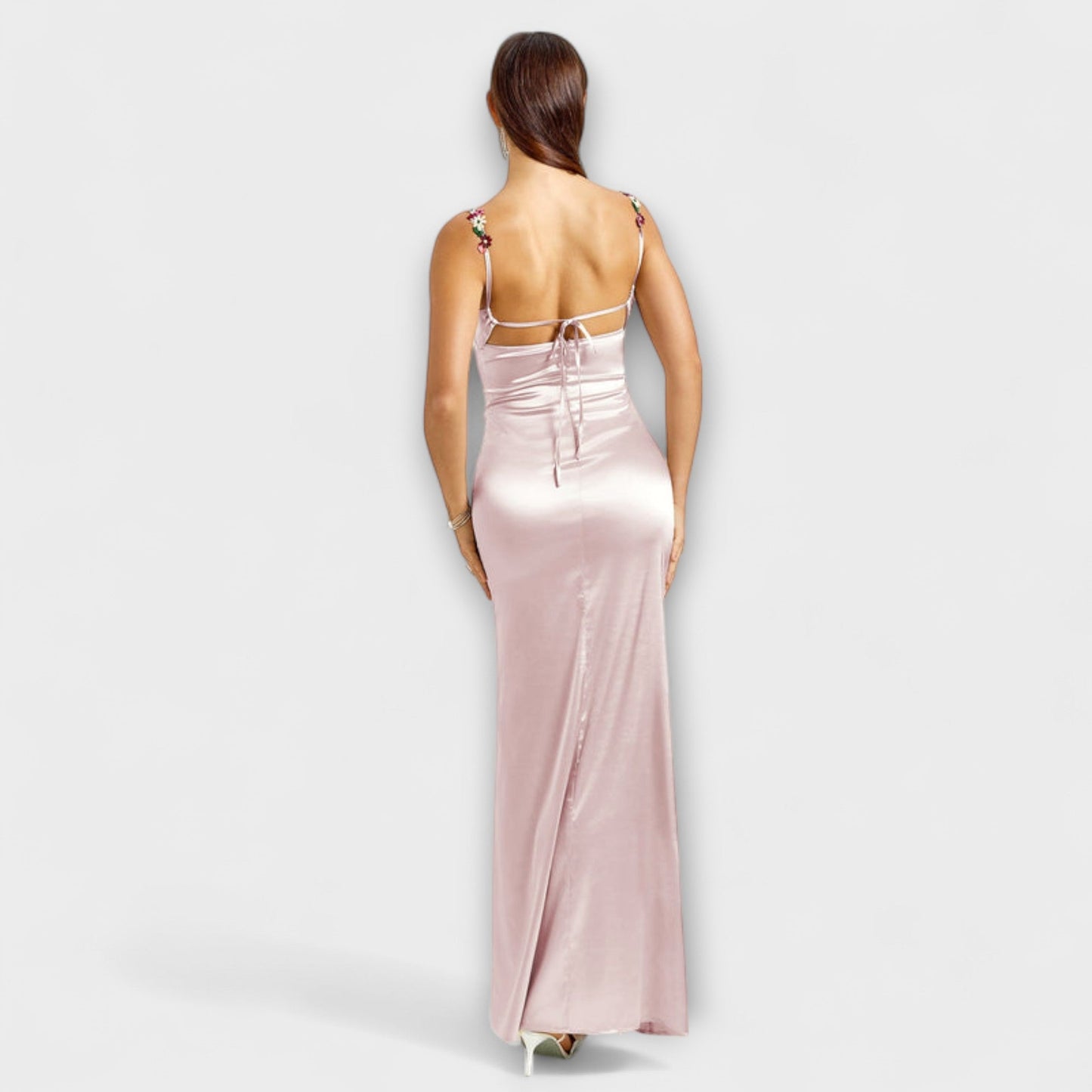 Embellished Satin Dress with Back Lacing for Parties