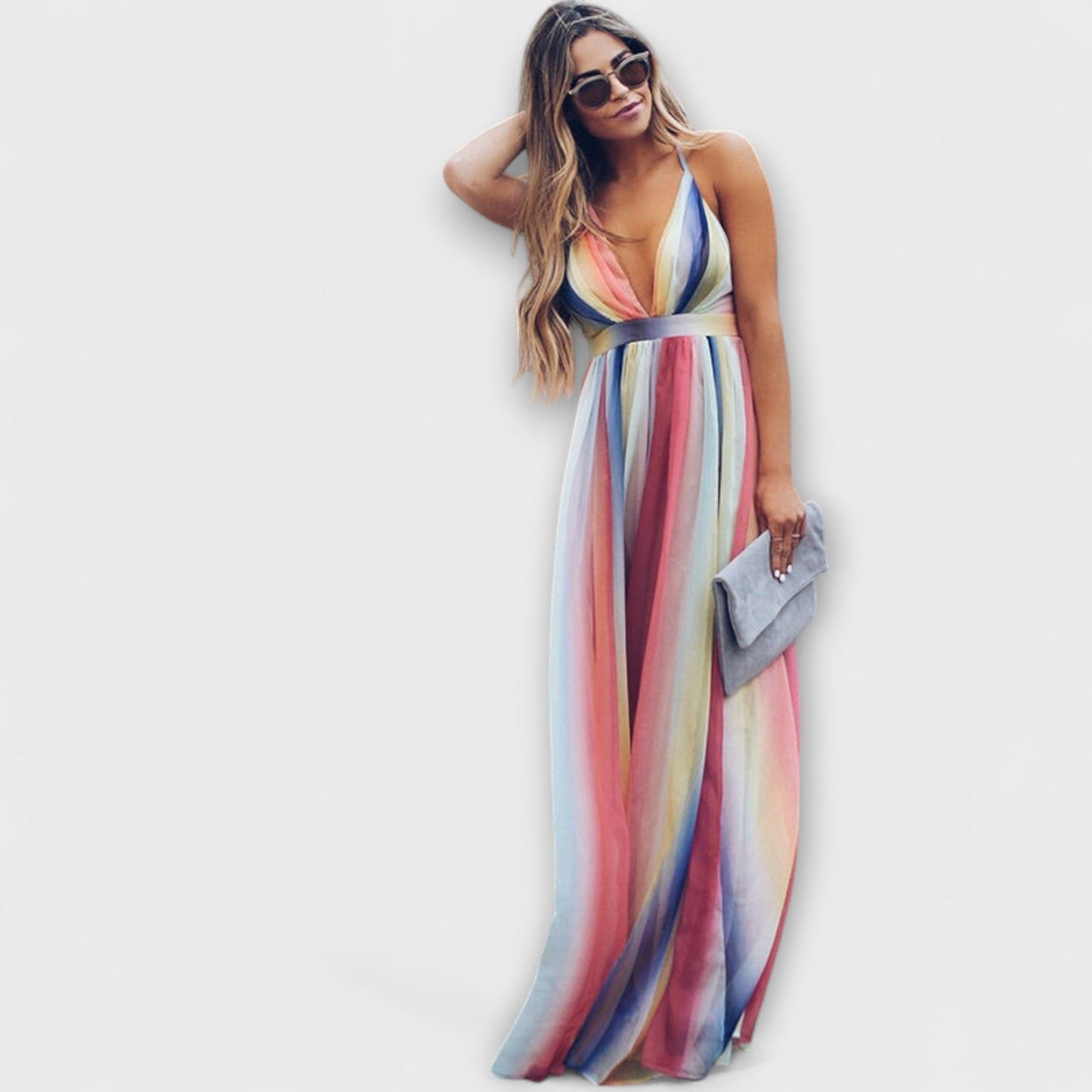 V-Neck Multicolored Striped Women's Dress for Every Occasion