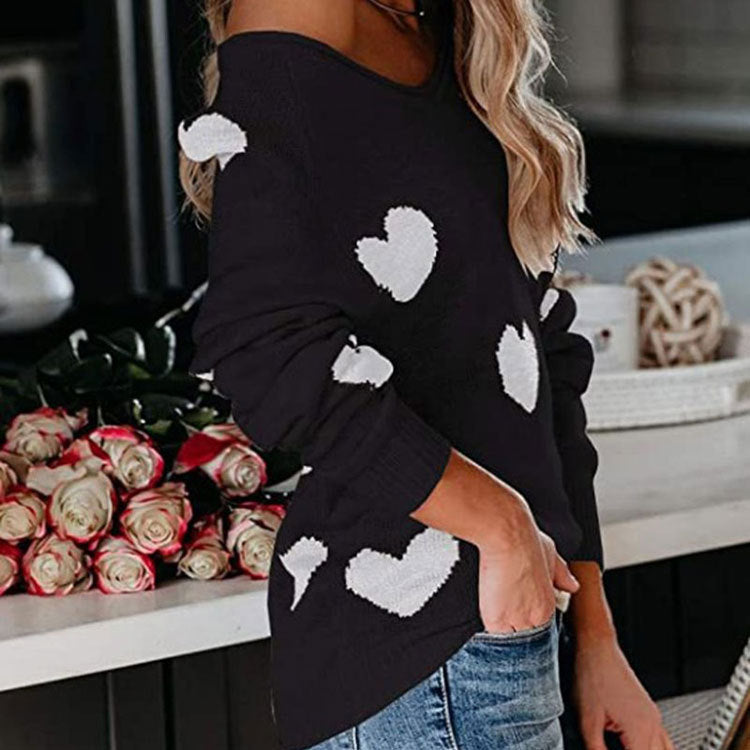 Charming Heart-Pattern Knit Sweater for Everyday Wear