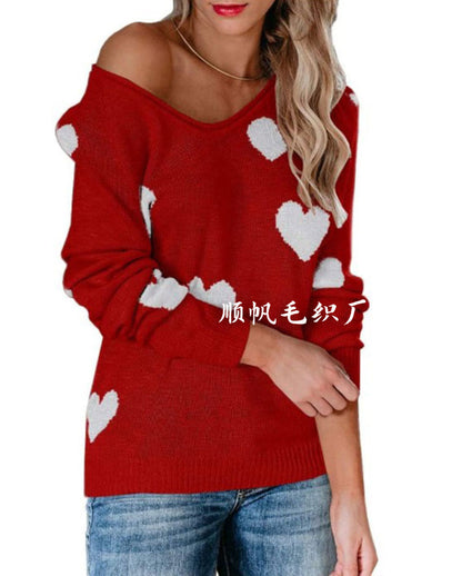 Charming Heart-Pattern Knit Sweater for Everyday Wear