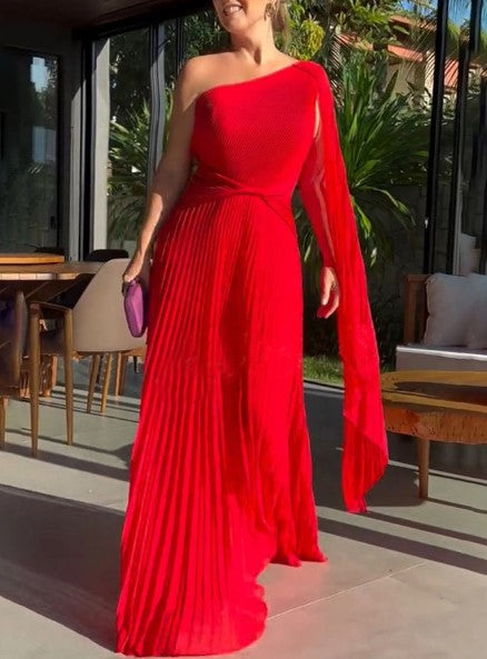 Wedding Guest Dress | Off-Shoulder Pleated Maxi