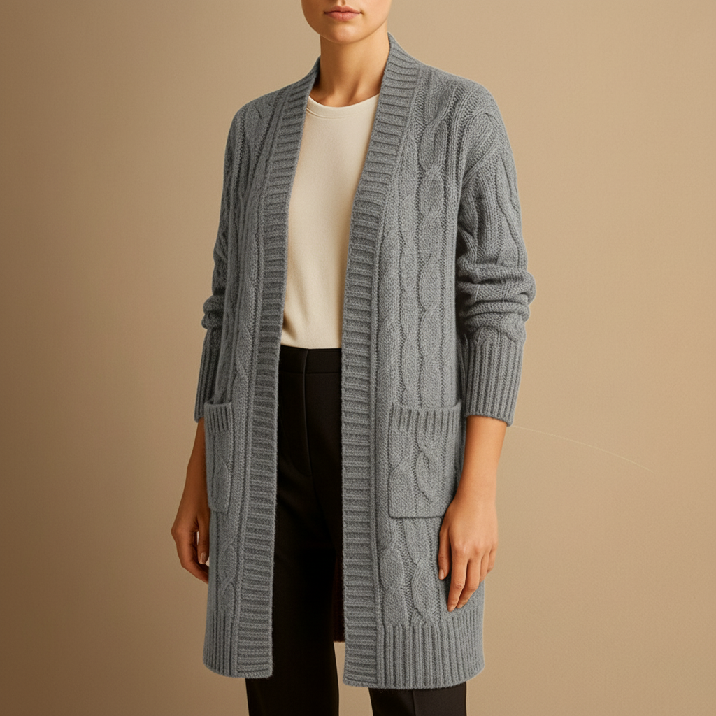 Women's Cozy Cable Knit Long Cardigan with Pockets