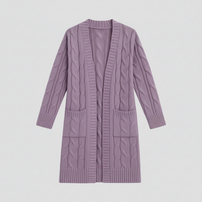 Women's Cozy Cable Knit Long Cardigan with Pockets