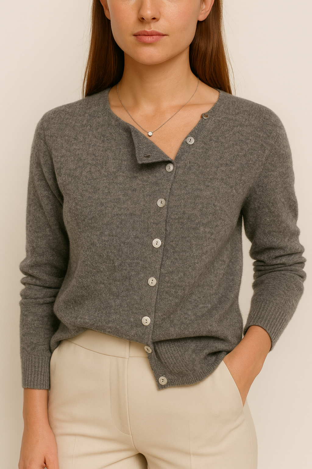 Asymmetric V-Neck Cardigan Sweater for Women