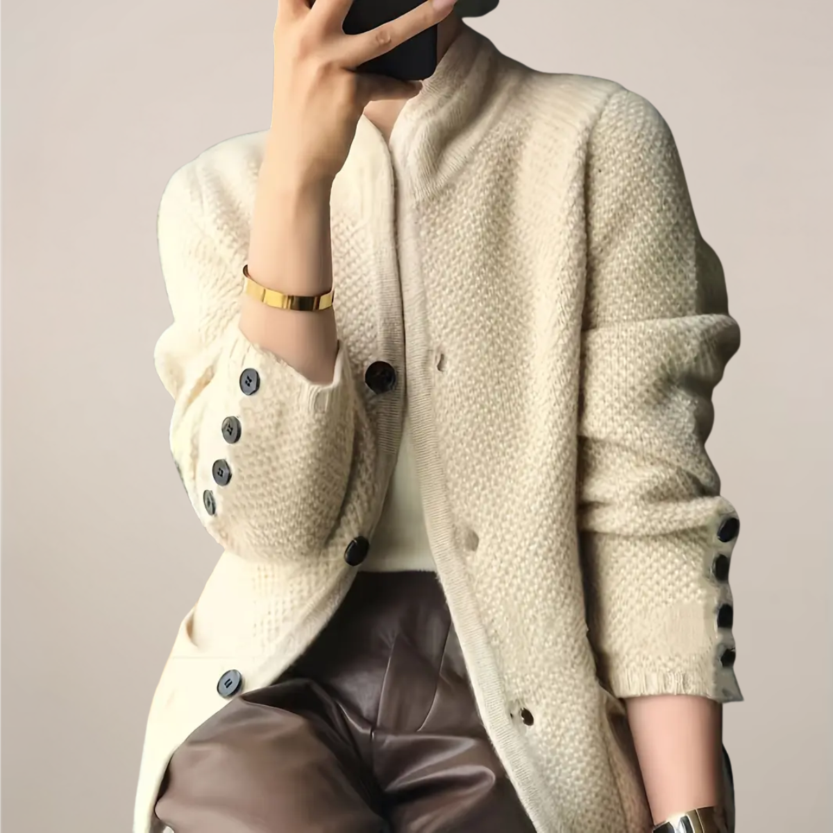 Textured Knit Cream Cardigan for Stylish Layers