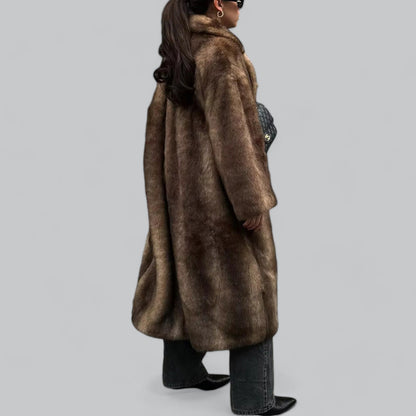 Chic Dark Brown Long Faux Fur Coat for Winter Wear