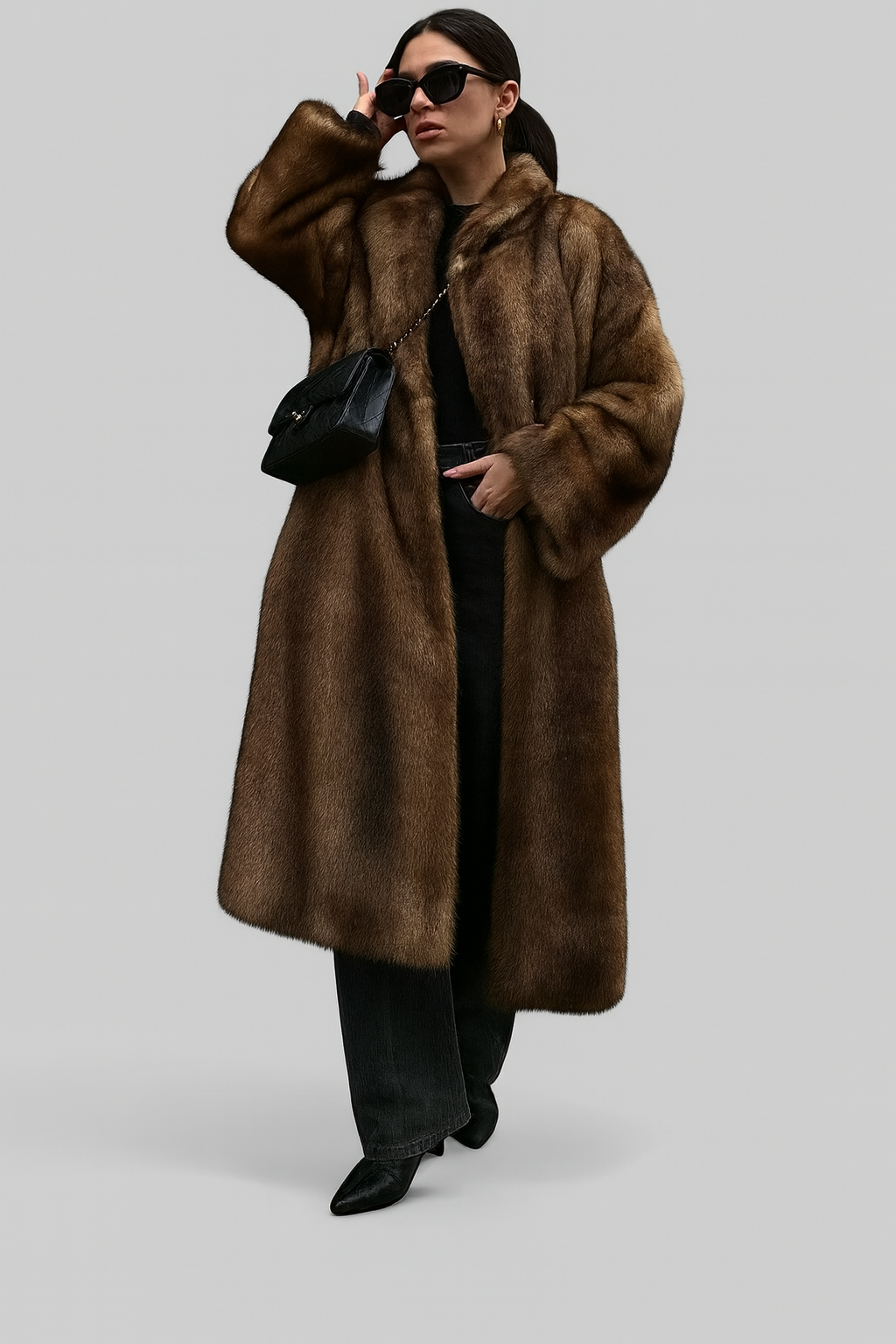 Chic Dark Brown Long Faux Fur Coat for Winter Wear