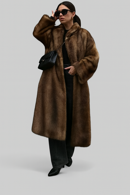 Chic Dark Brown Long Faux Fur Coat for Winter Wear