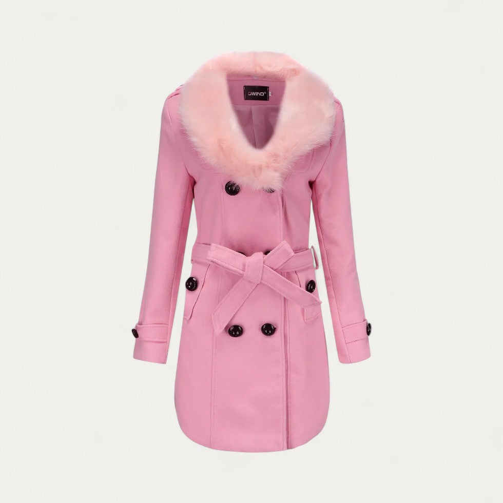 Chic Women’s Faux Fur Collar Trench Coat