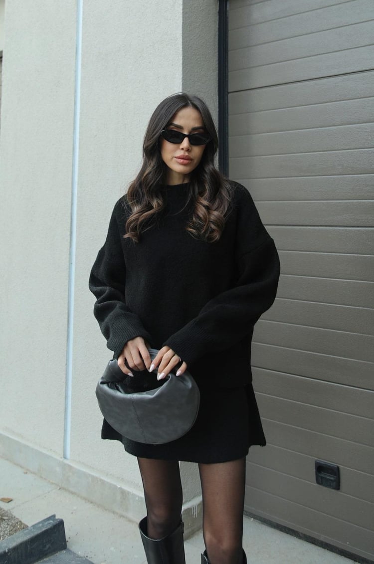 Chic Women's Knit Sweater and Mini Skirt Ensemble