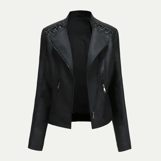 Chic Asymmetric Zip Women's Jacket with Quilted Shoulders