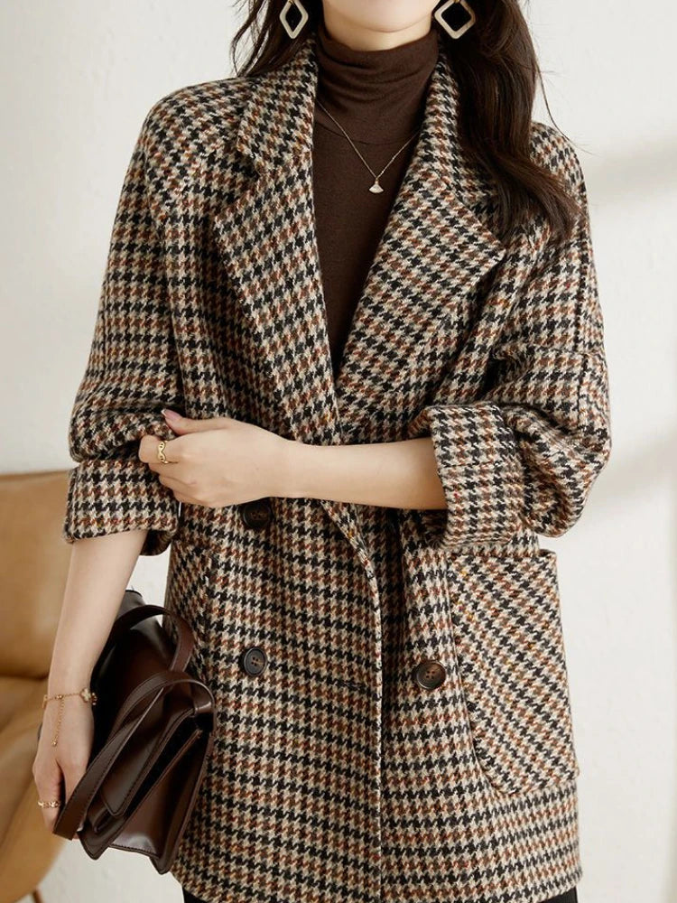 Women’s Long Checkered Blazer - Chic Fall-Winter Fashion