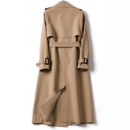 Women's Longline Double-Breasted Trench Coat – Stylish Belted Outerwear
