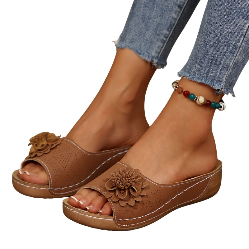Floral Accent Women's Low Wedge Sandals for Summer Events