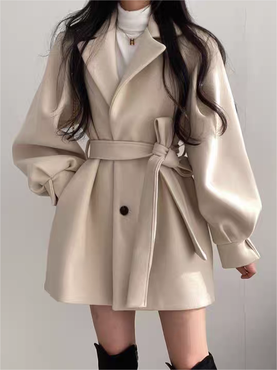 Chic Puff Sleeve Belted Coat for Any Occasion