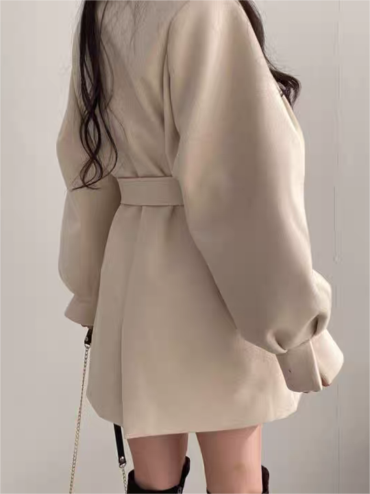 Chic Puff Sleeve Belted Coat for Any Occasion