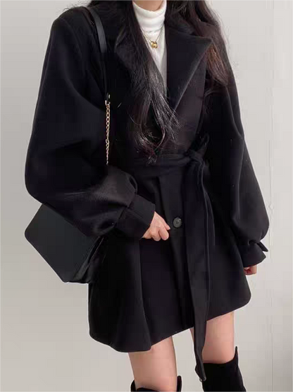 Chic Puff Sleeve Belted Coat for Any Occasion