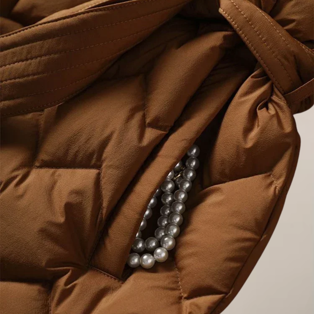 Quilted Women's Puffer Jacket with Belted Waist