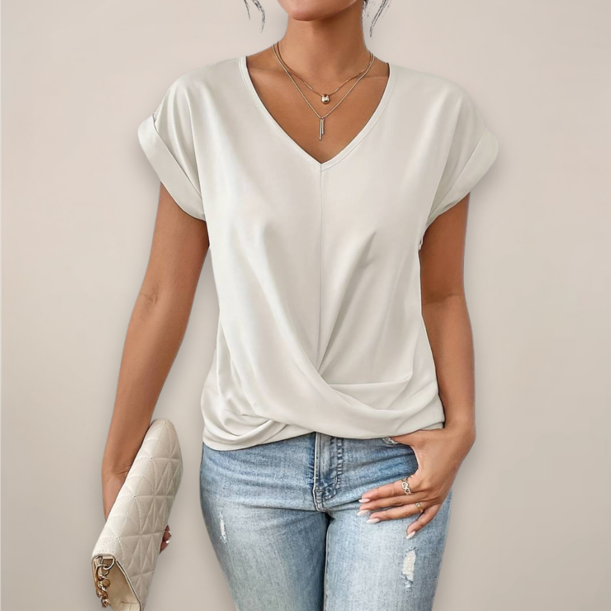 Chic Women's V-Neck Twist Front Top for Spring & Summer