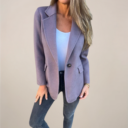 Chic Women's Blazer Jacket - Notch Lapel & Flap Pockets for Work or Events