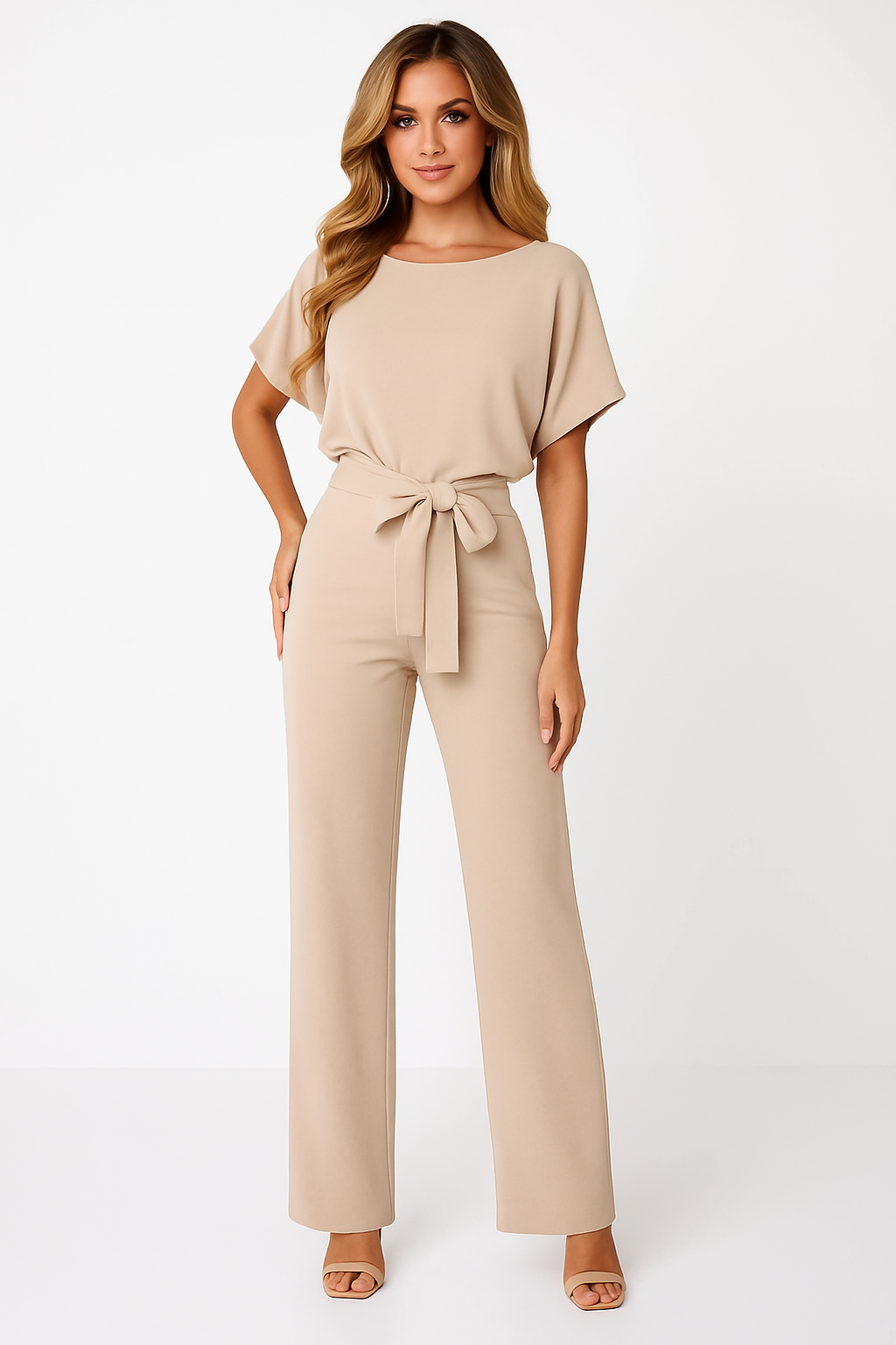 Chic Women's Short Sleeve Tie Ribbon Jumpsuit for Any Occasion