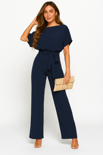 Chic Women's Short Sleeve Tie Ribbon Jumpsuit for Any Occasion