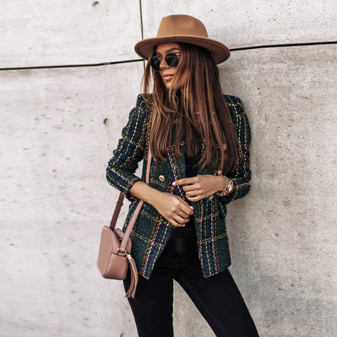 Chic Tweed Check Blazer for Stylish Occasions