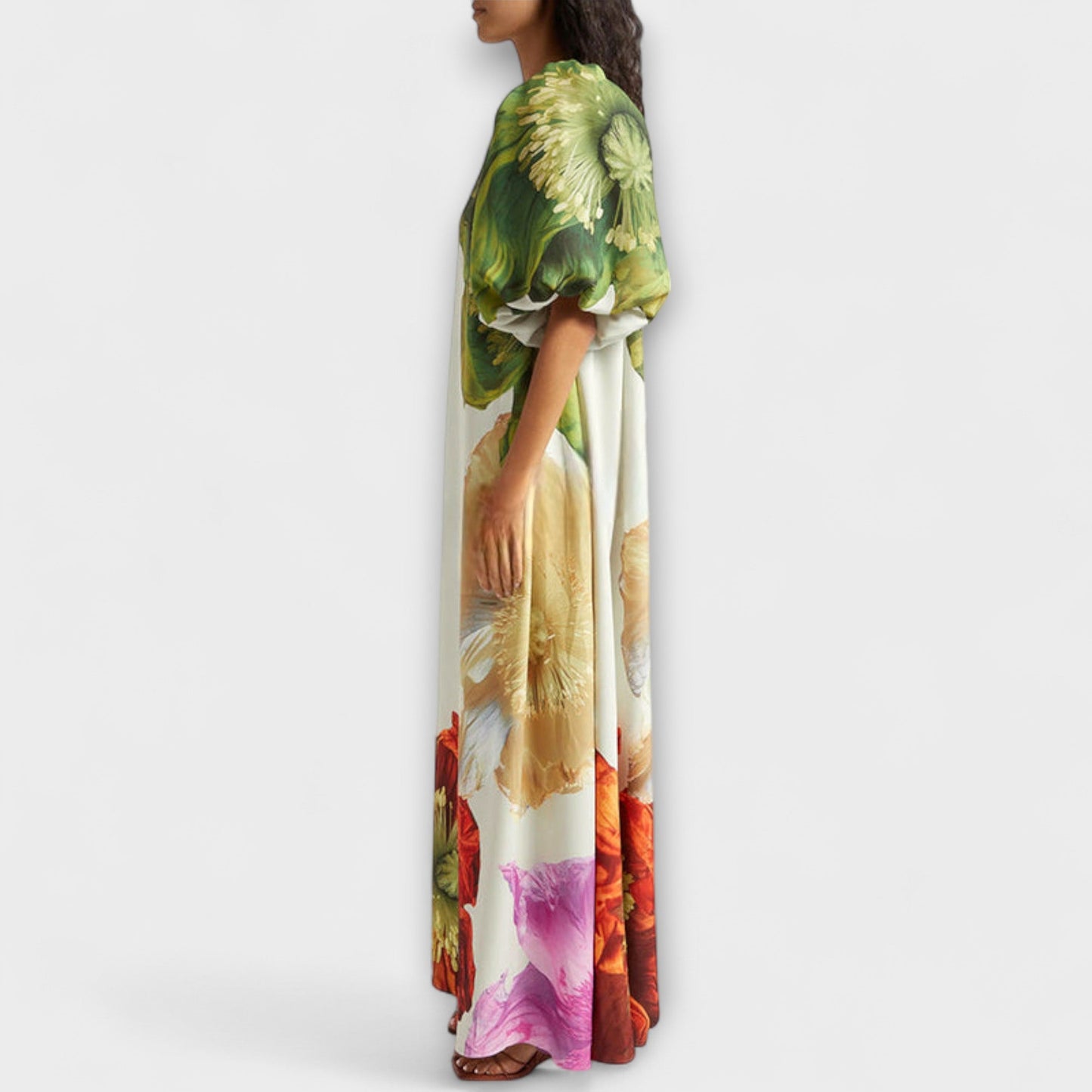 Floral Maxi Dress with Asymmetrical Neckline for Special Occasions