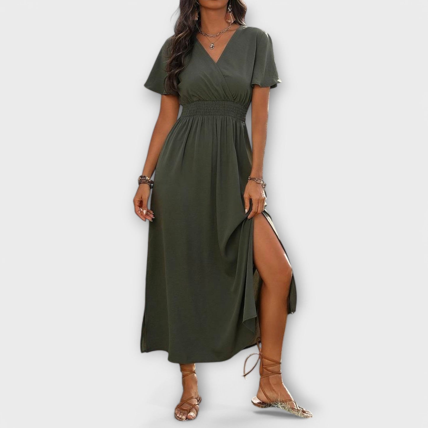 Heather - Boho V-Neck Long Sleeve Dress for Every Occasion